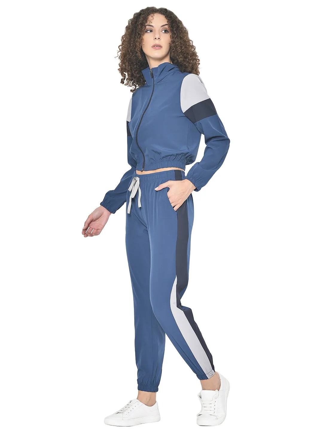 AmericanElm Women's Blue Stretchable Stylish Tracksuits