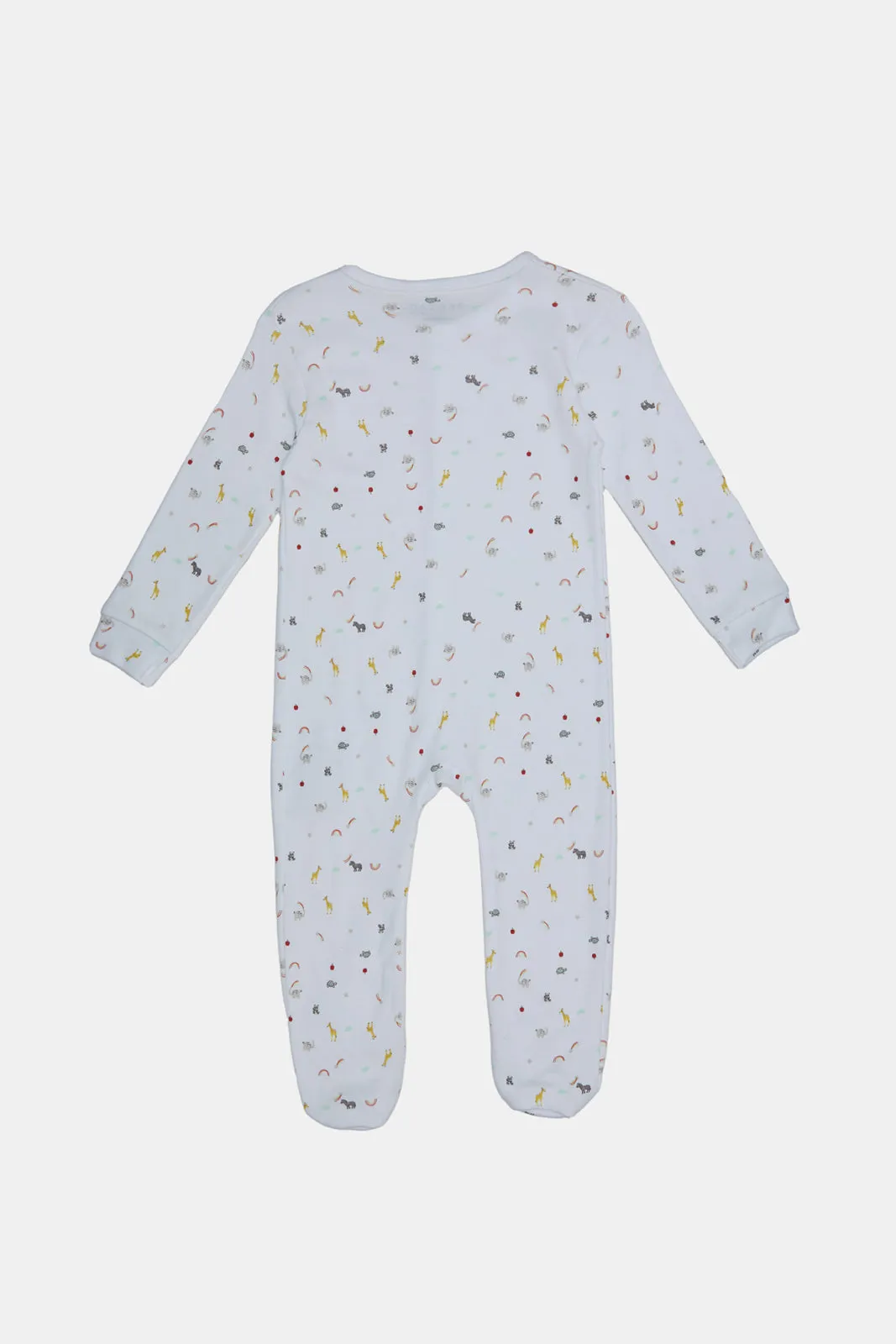 Baby White Printed Sleepsuit Set (Pack Of 2)