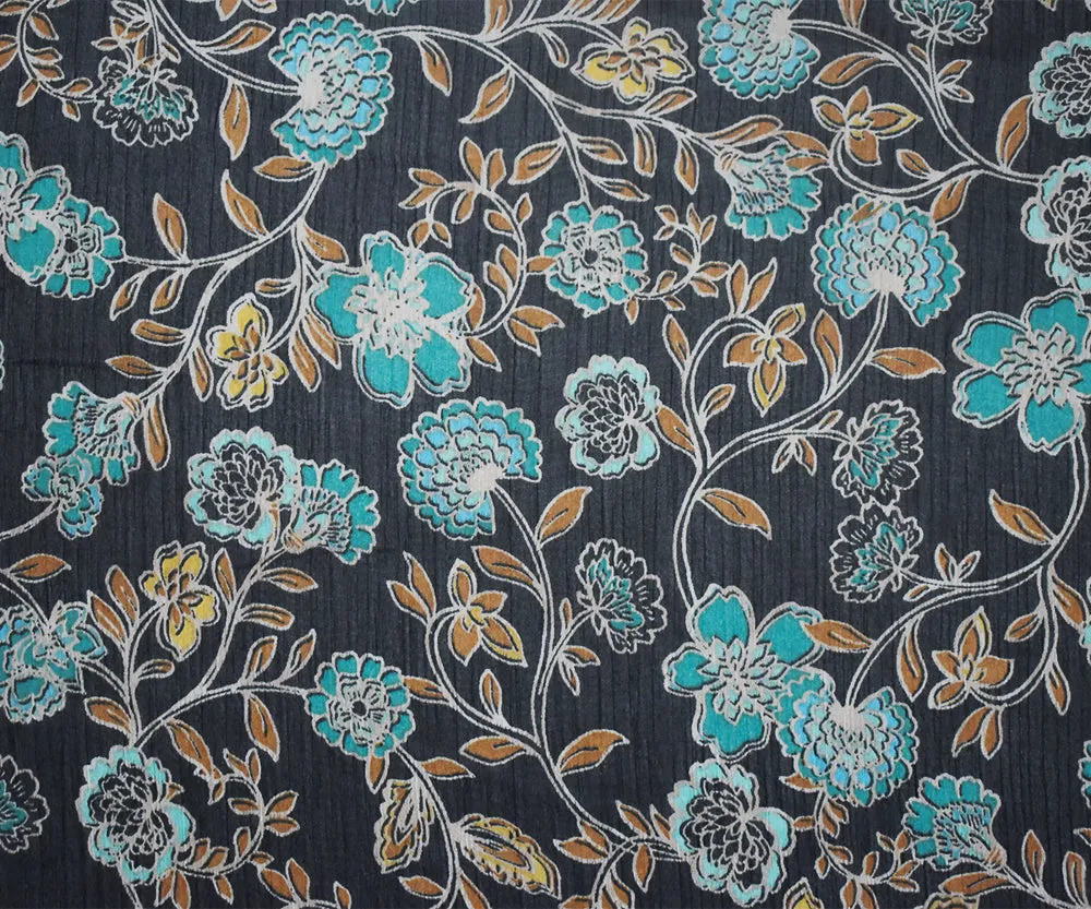 Black-Turquoise-Multi Floral Printed Poly Yoryu Chiffon Woven Fabric