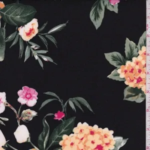 Black/Apricot/Pink Floral Double Brushed Jersey Knit Fabric