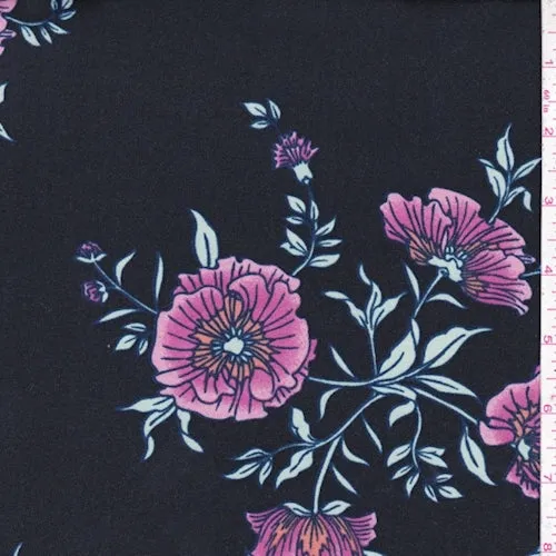 Black/Mulberry Cosmo Floral Double Brushed Jersey Knit Fabric