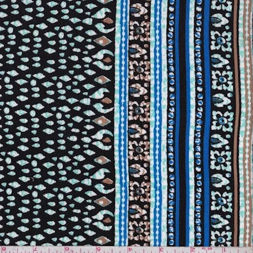 Black/Royal/Turquoise Deco Stripe Rayon Crinkle Fabric