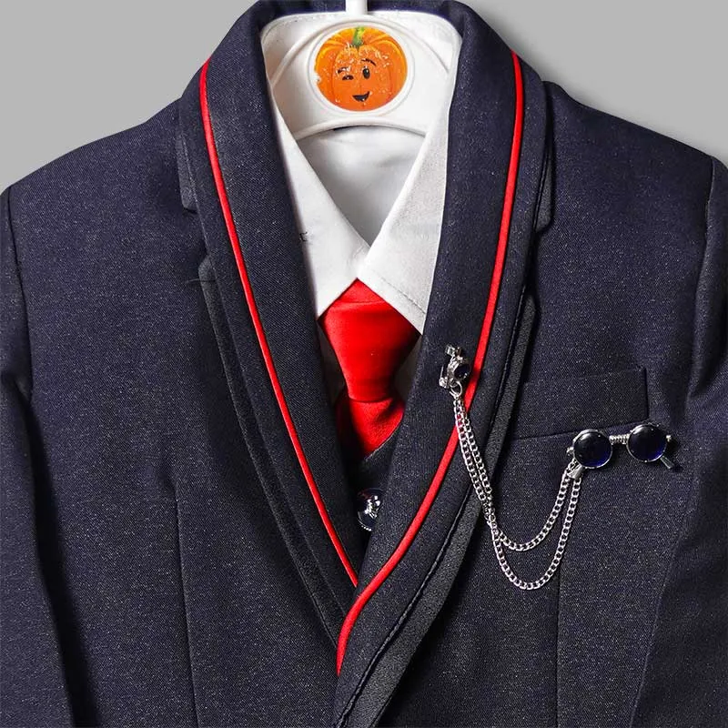 Blue Party Wear Boys Suit with Red Tie