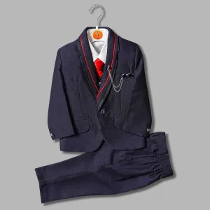 Blue Party Wear Boys Suit with Red Tie