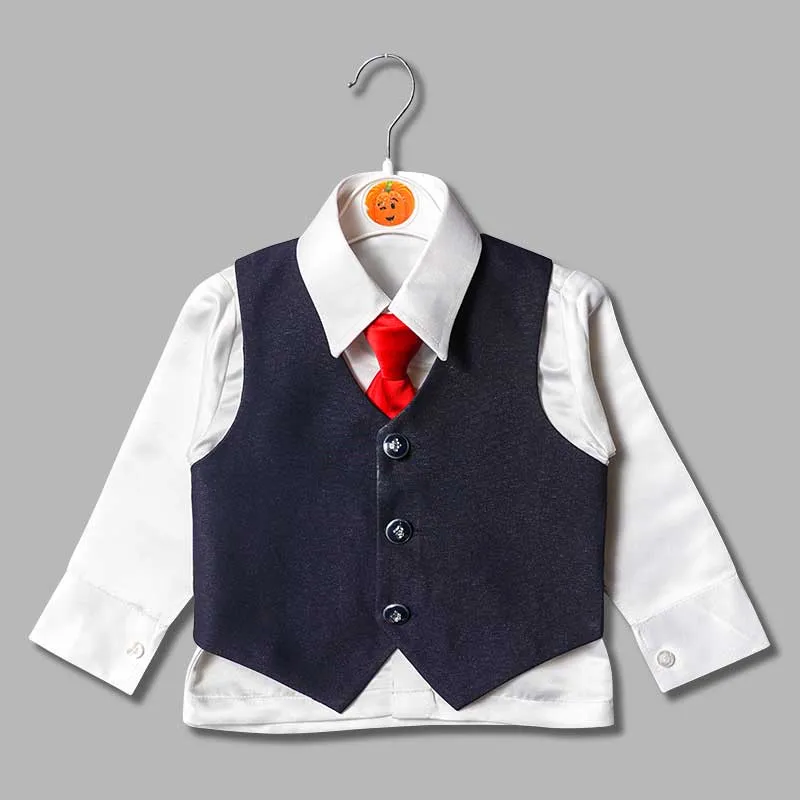 Blue Party Wear Boys Suit with Red Tie