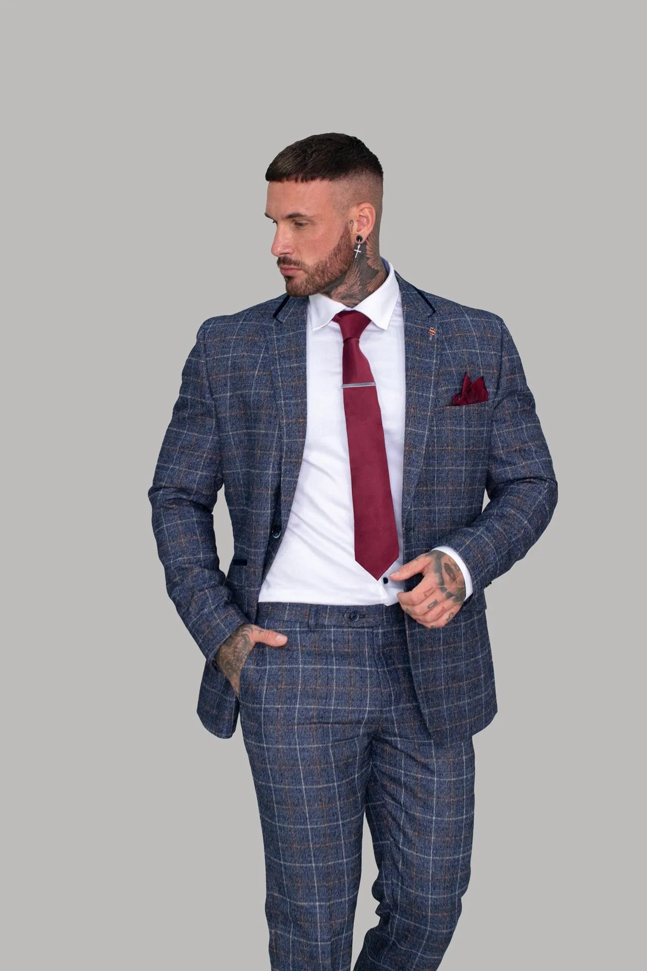 Bonita Blue Check Three Piece Suit