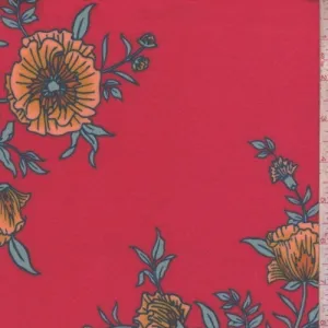 Bright Red Cosmo Floral Double Brushed Jersey Knit Fabric