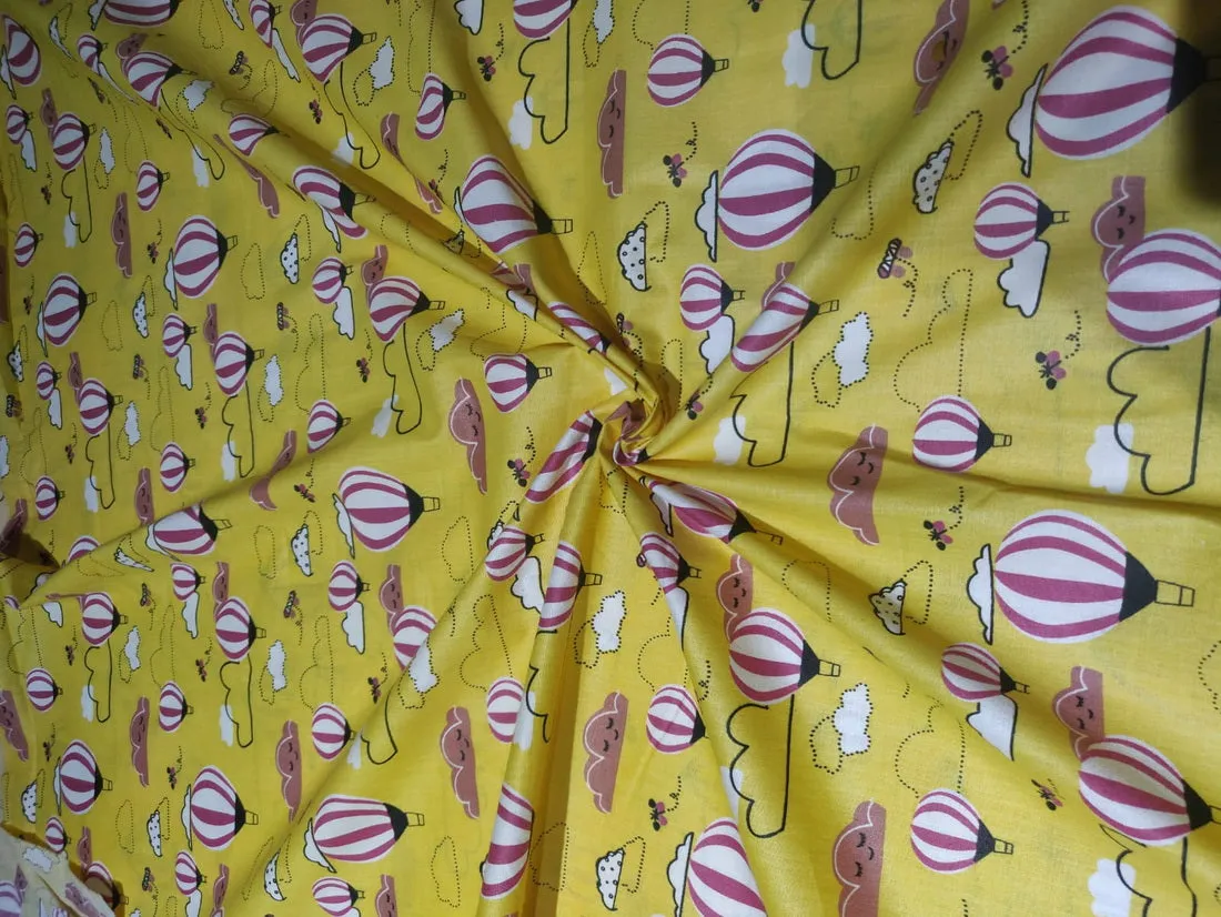 COTTON POPLIN CUTE HOT AIR BALOON WITH CLOUD & WIND~ 58&quot; wide