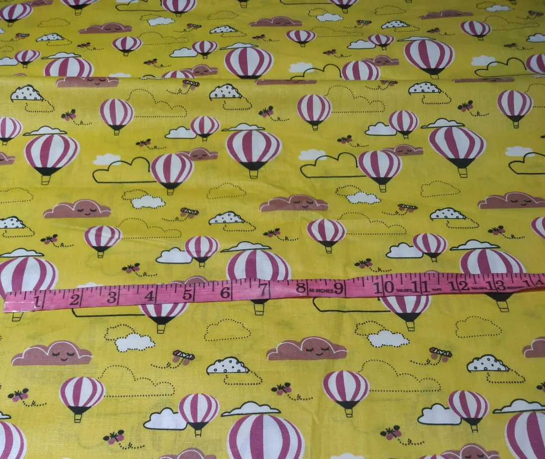 COTTON POPLIN CUTE HOT AIR BALOON WITH CLOUD & WIND~ 58&quot; wide