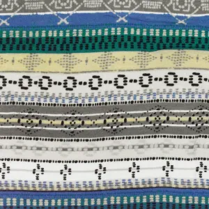 Deep Turquoise-Gray-Multi Tribal Stripe Printed Gauze Fabric