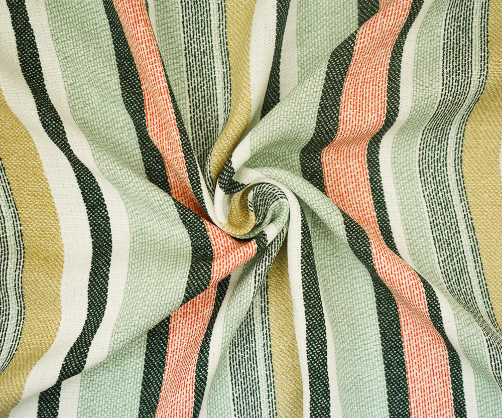 Green-White-Multi Stripe Printed Poly Shirting Woven Fabric