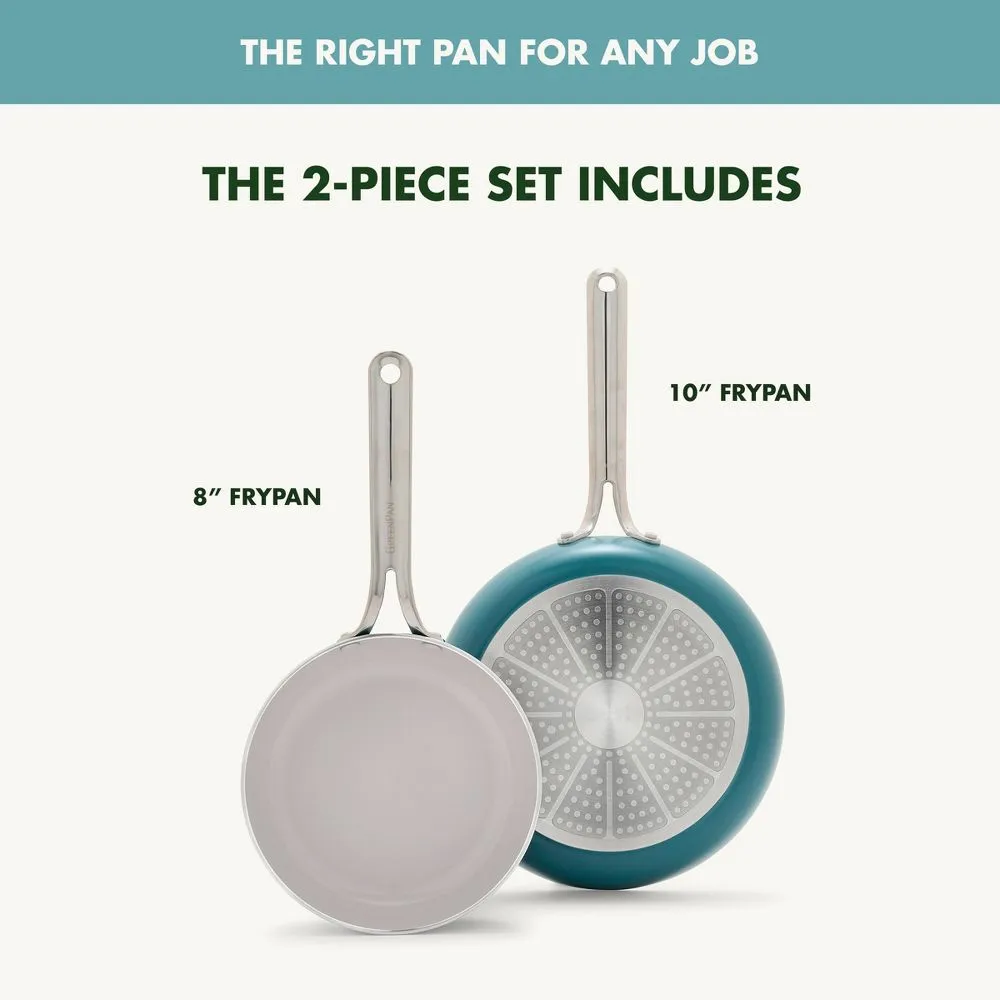 GreenPan Nova 2pk Aluminum Ceramic Nonstick Fry Pan Set with Stainless Steel Handle Deep Teal: Dishwasher-Safe