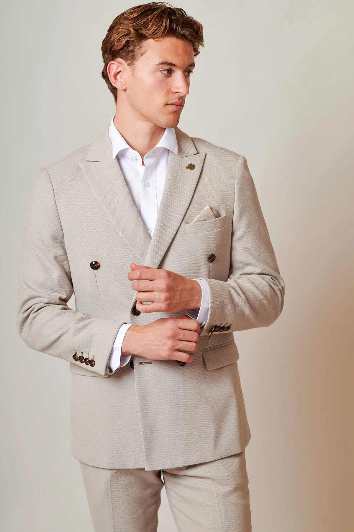 HM5 - Stone Double-Breasted Two Piece Suit