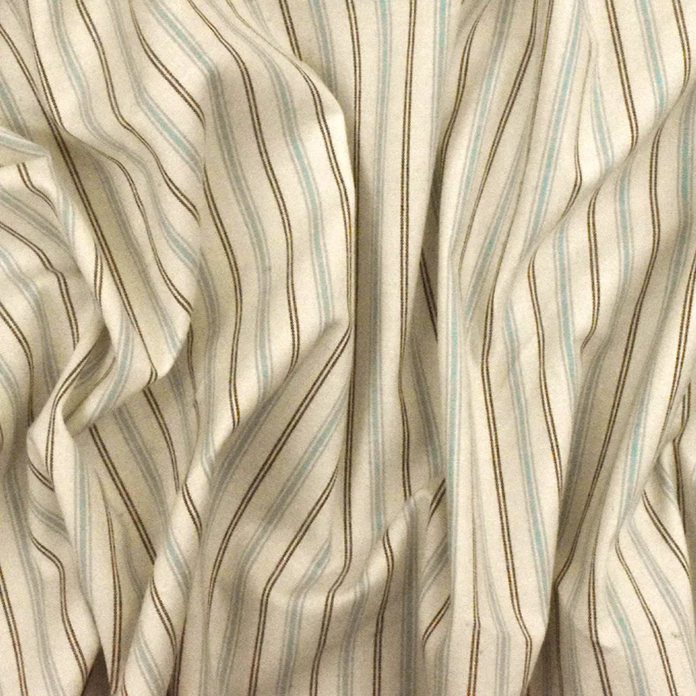 Ivory-Brown-Blue Stripe Stretch Cotton Woven Shirting Fabric