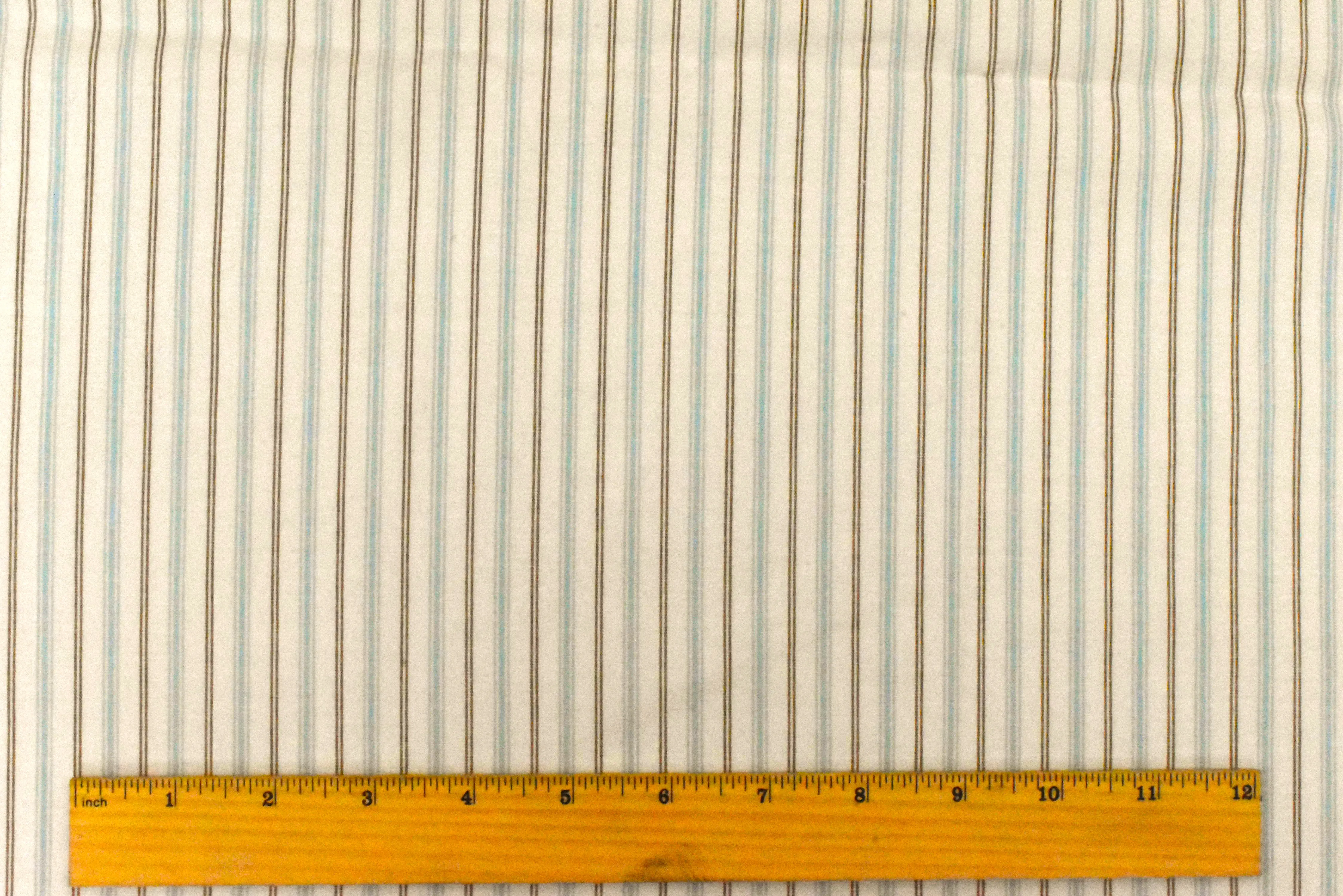 Ivory-Brown-Blue Stripe Stretch Cotton Woven Shirting Fabric