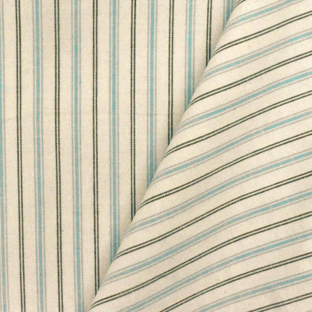 Ivory-Brown-Blue Stripe Stretch Cotton Woven Shirting Fabric