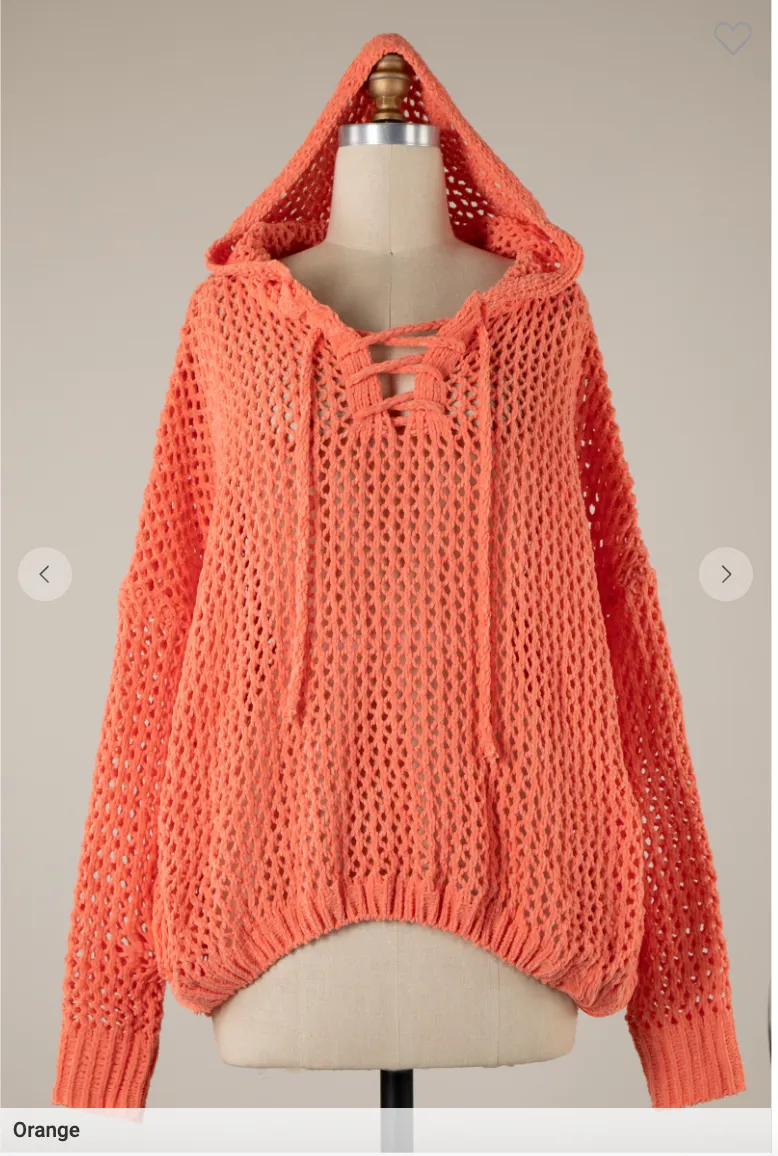 Lace Open Up Crochet Chenille Sweater Hoodie - Final Sale**