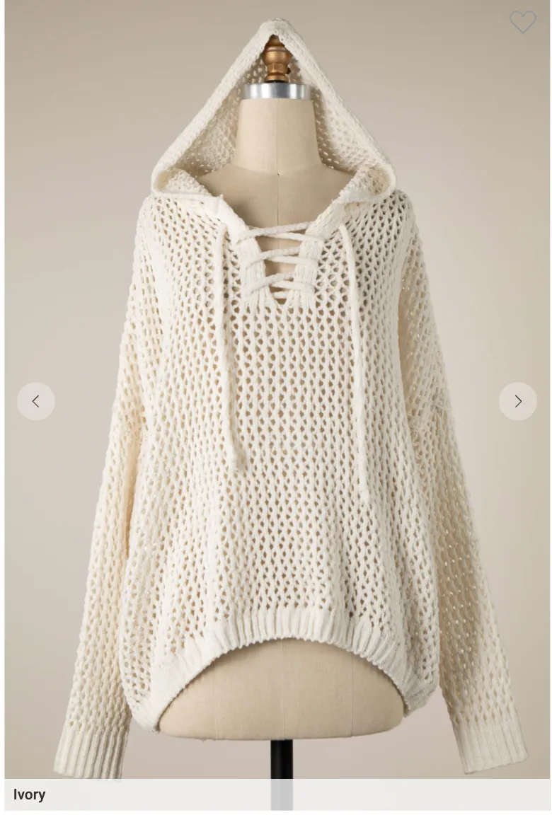 Lace Open Up Crochet Chenille Sweater Hoodie - Final Sale**