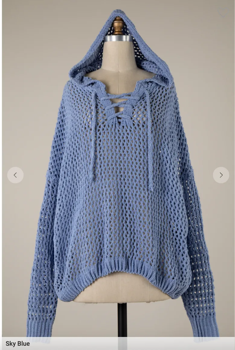 Lace Open Up Crochet Chenille Sweater Hoodie - Final Sale**