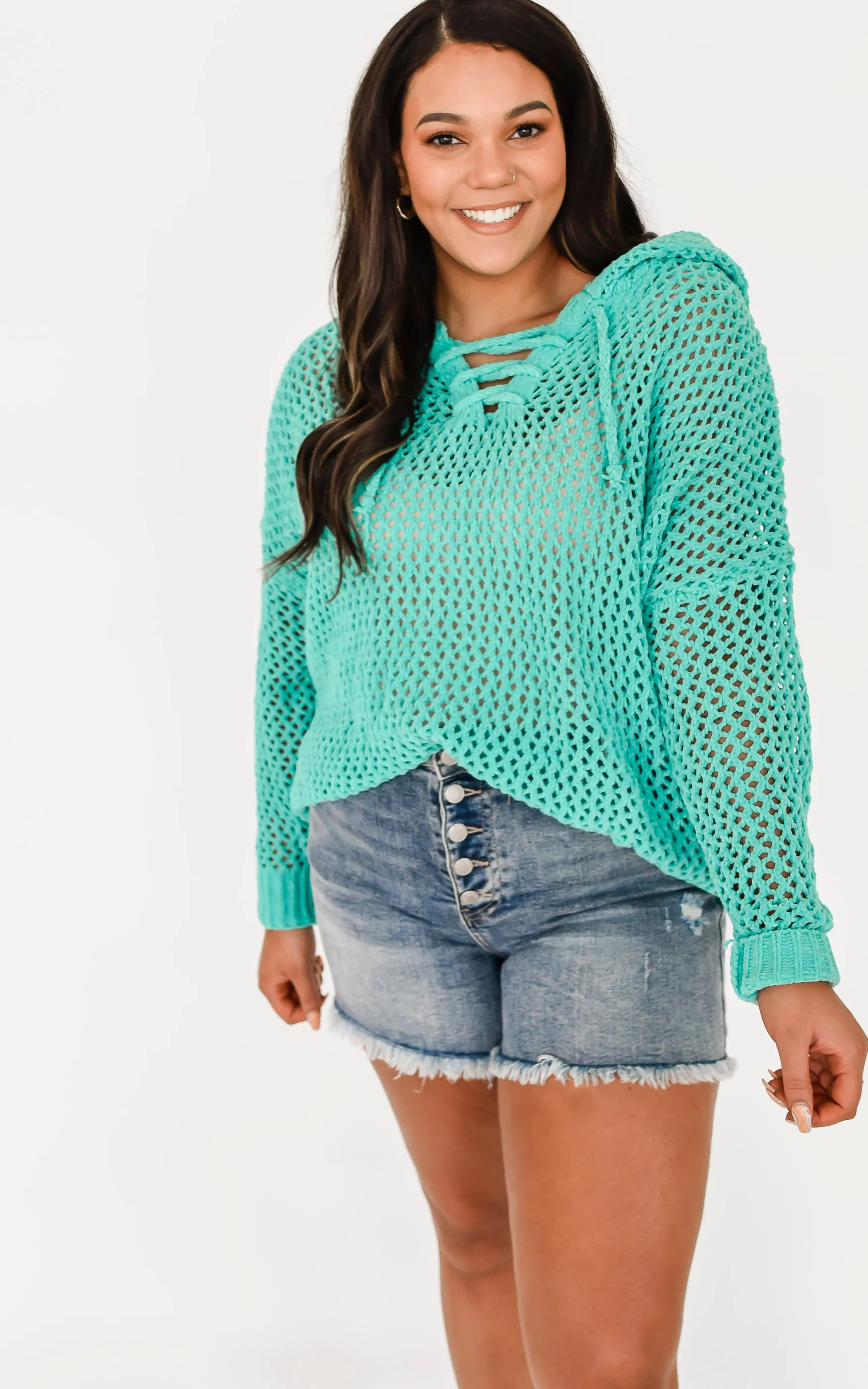 Lace Open Up Crochet Chenille Sweater Hoodie - Final Sale**