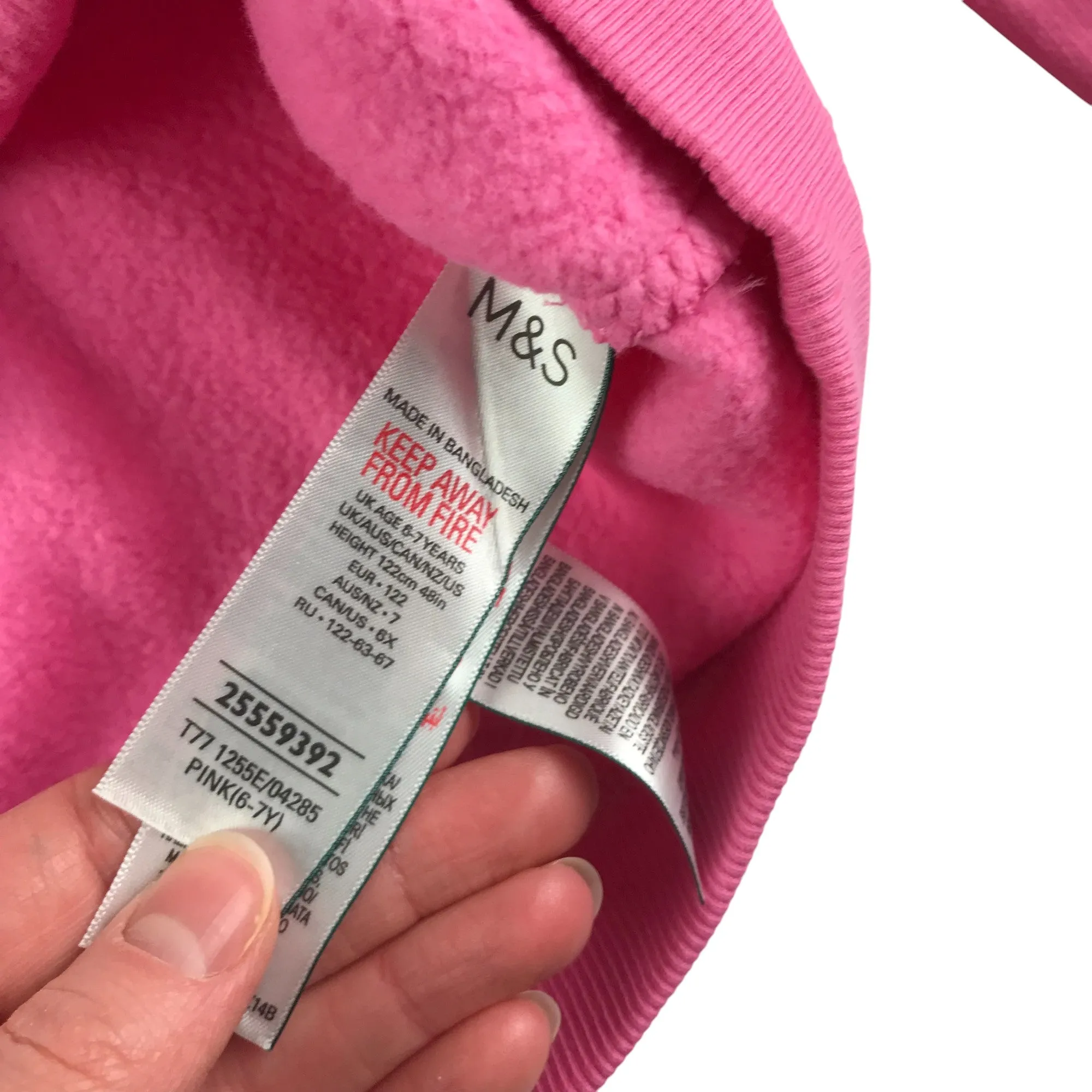 M&S hoodie 6-7 years pink patched pullover