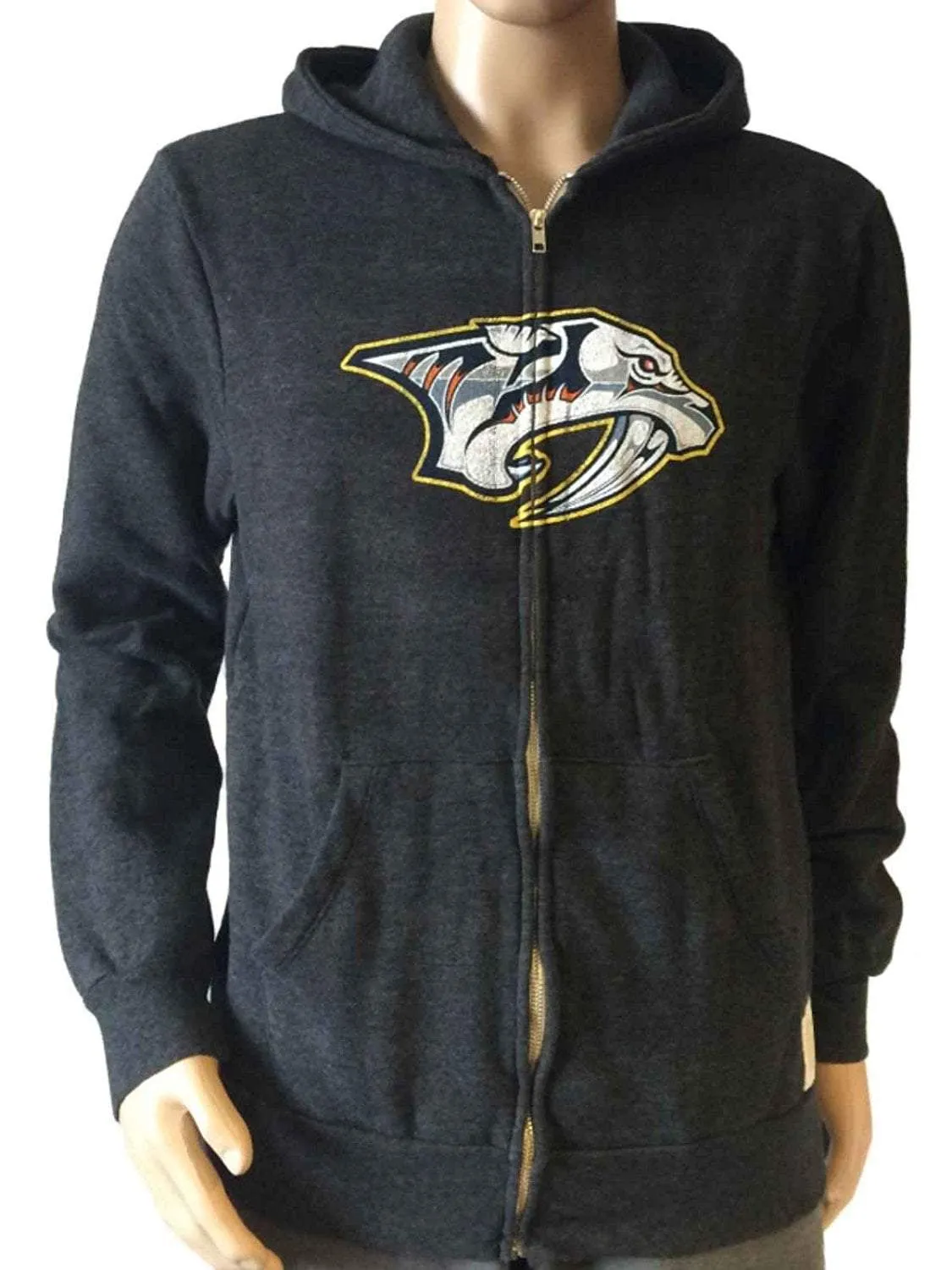 Nashville Predators Retro Brand Gray Triblend Fleece Zip-Up Hoodie Jacket