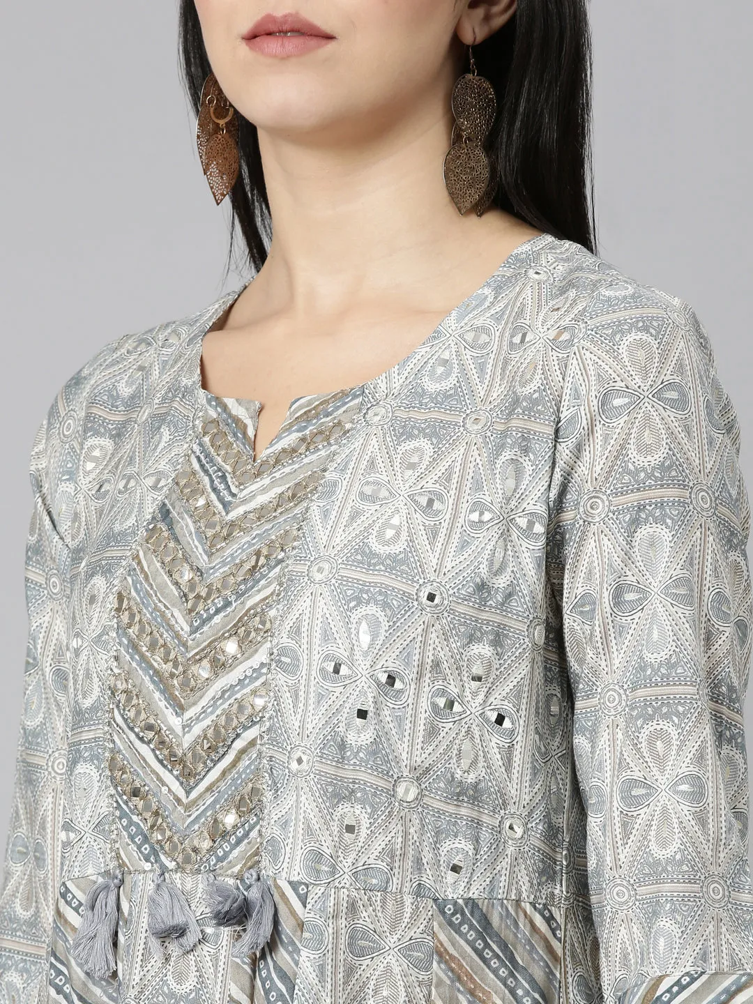 Neeru's Blue Regular Straight Printed Readymade suits