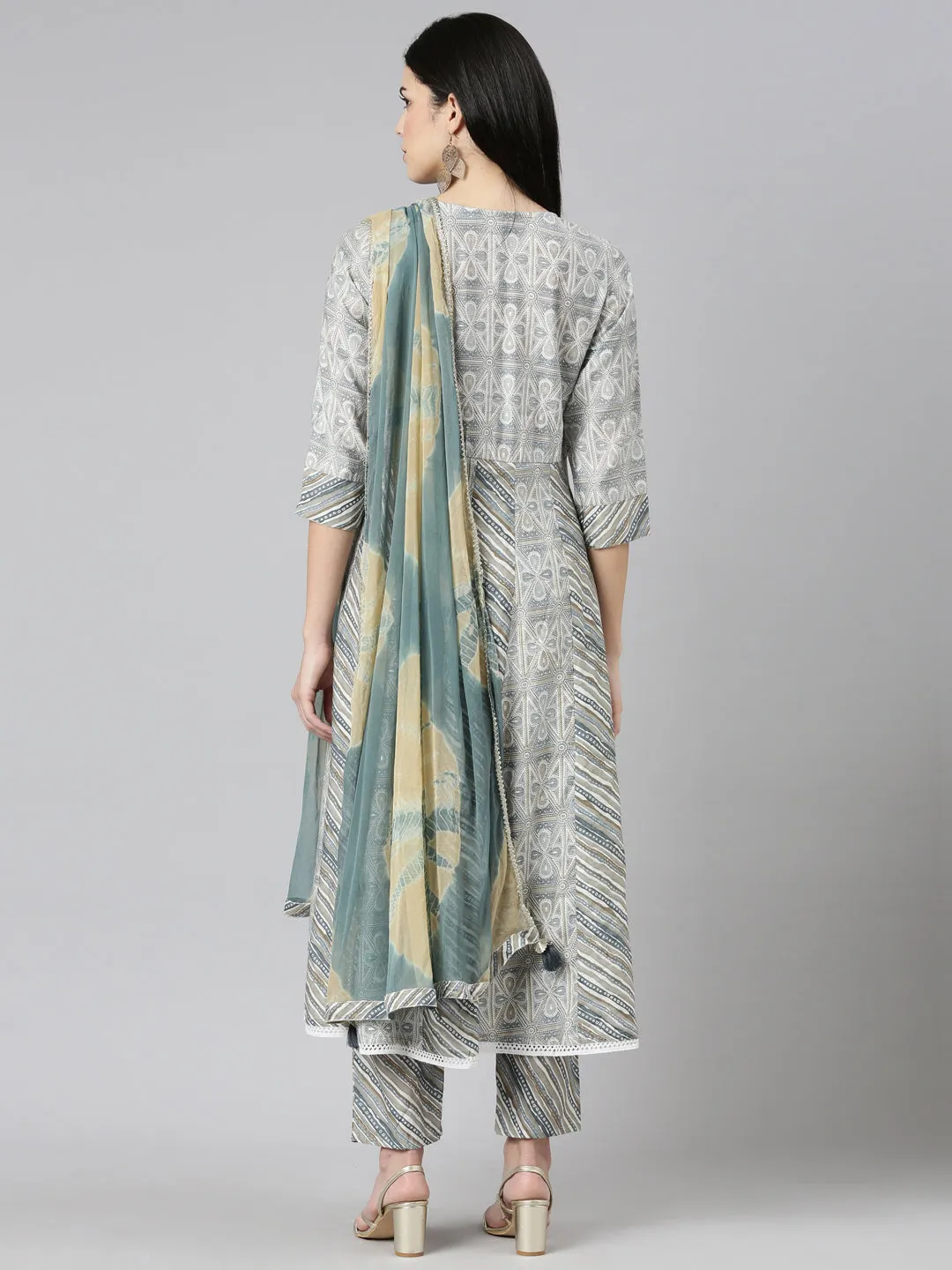 Neeru's Blue Regular Straight Printed Readymade suits