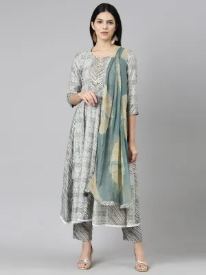 Neeru's Blue Regular Straight Printed Readymade suits