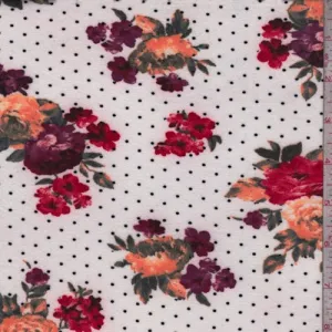 Off White Floral Dot Double Brushed Jersey Knit Fabric