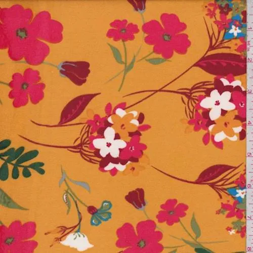 Orange/Coral Pop Floral Double Brushed Jersey Knit Fabric