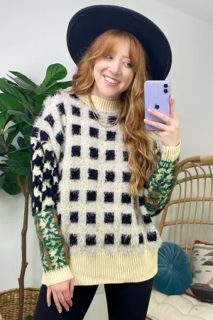 Plush Personality Fuzzy Knit Plaid Sweater - FINAL SALE