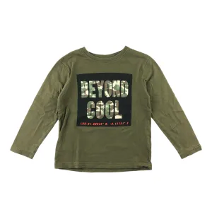 Primark t-shirt 5-6 years khaki green Beyond Cool print long sleeve cotton