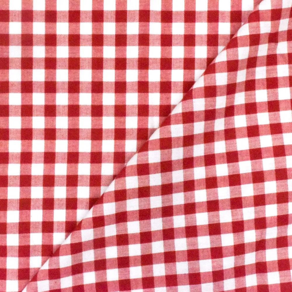 Simple Red-White Check Polyester Gingham Woven Fabric