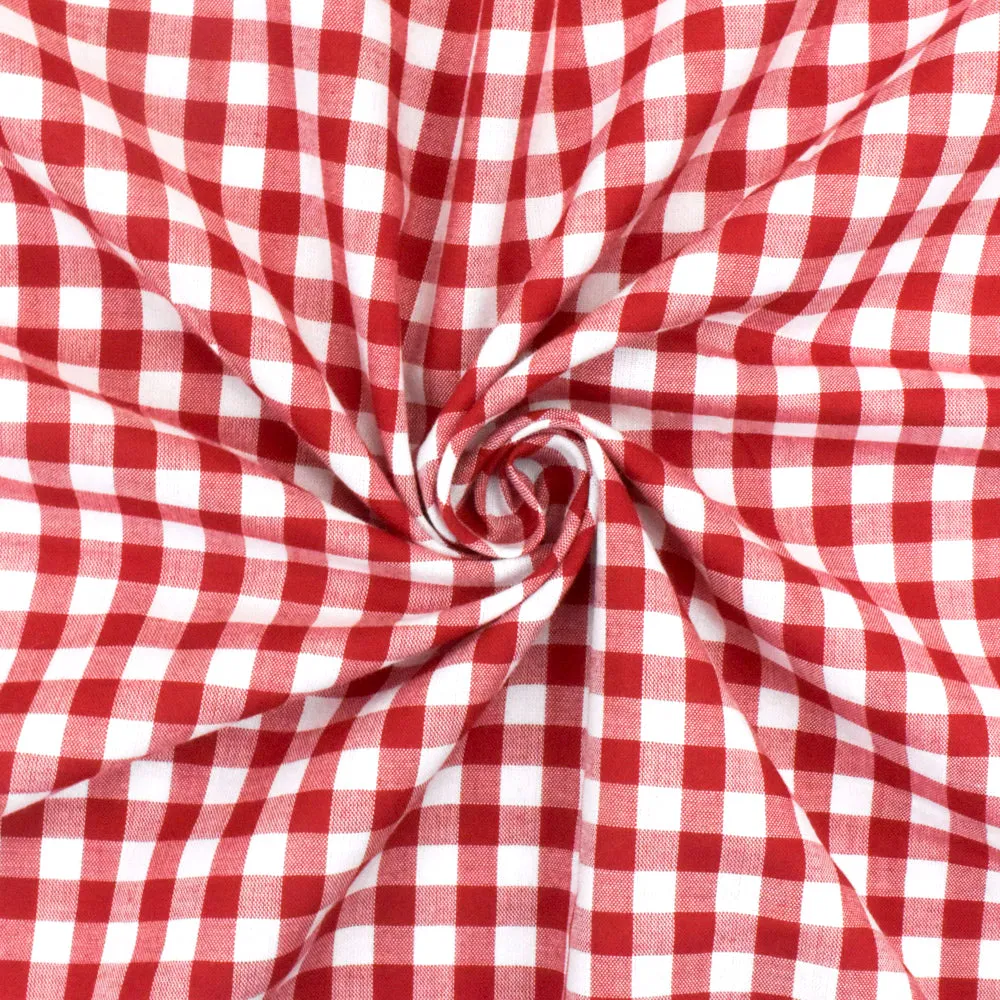 Simple Red-White Check Polyester Gingham Woven Fabric