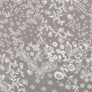 Space Gray-White Floral Printed Rayon Crepon Woven Fabric