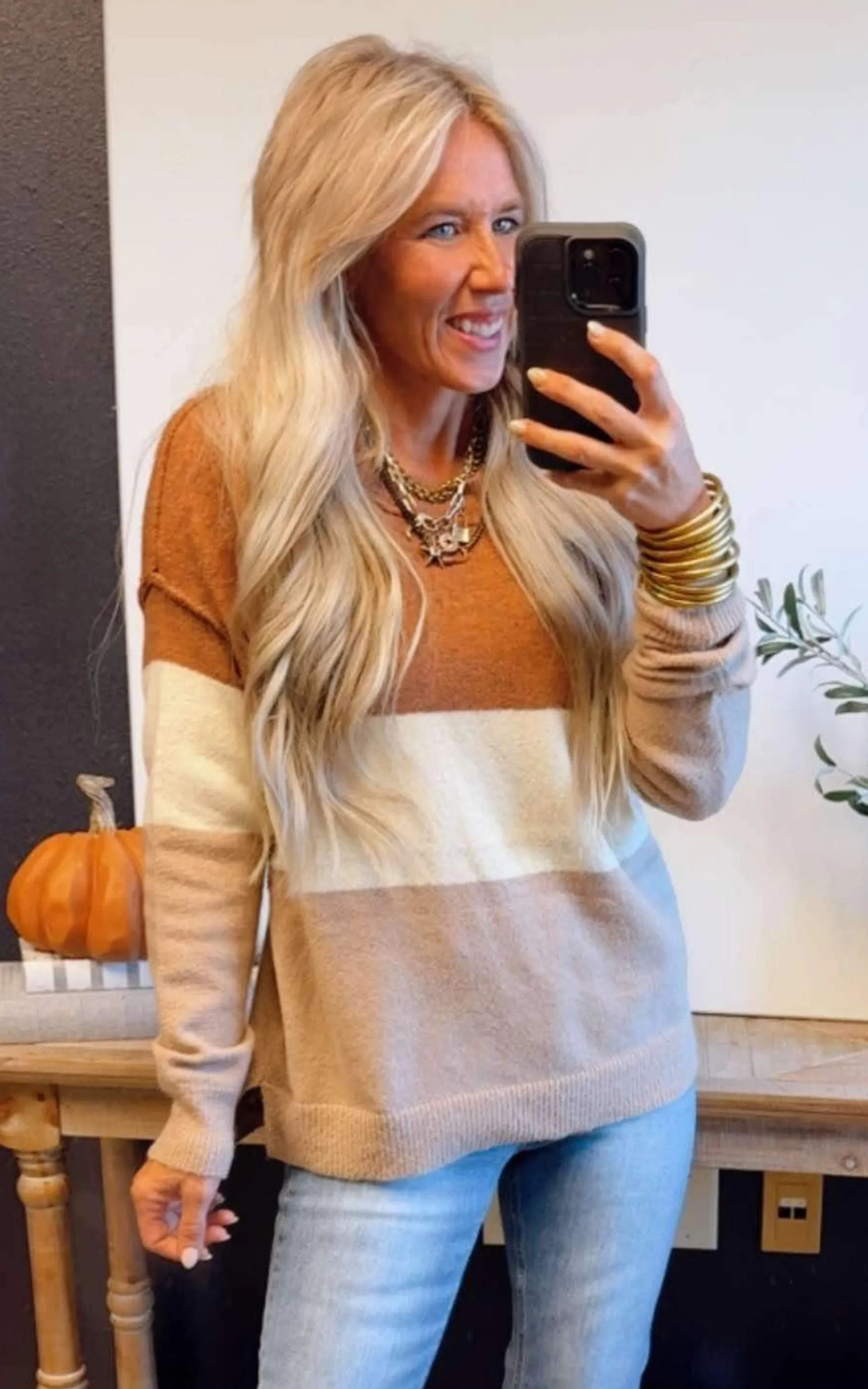 Taupe Colorblock Oversized Sweater