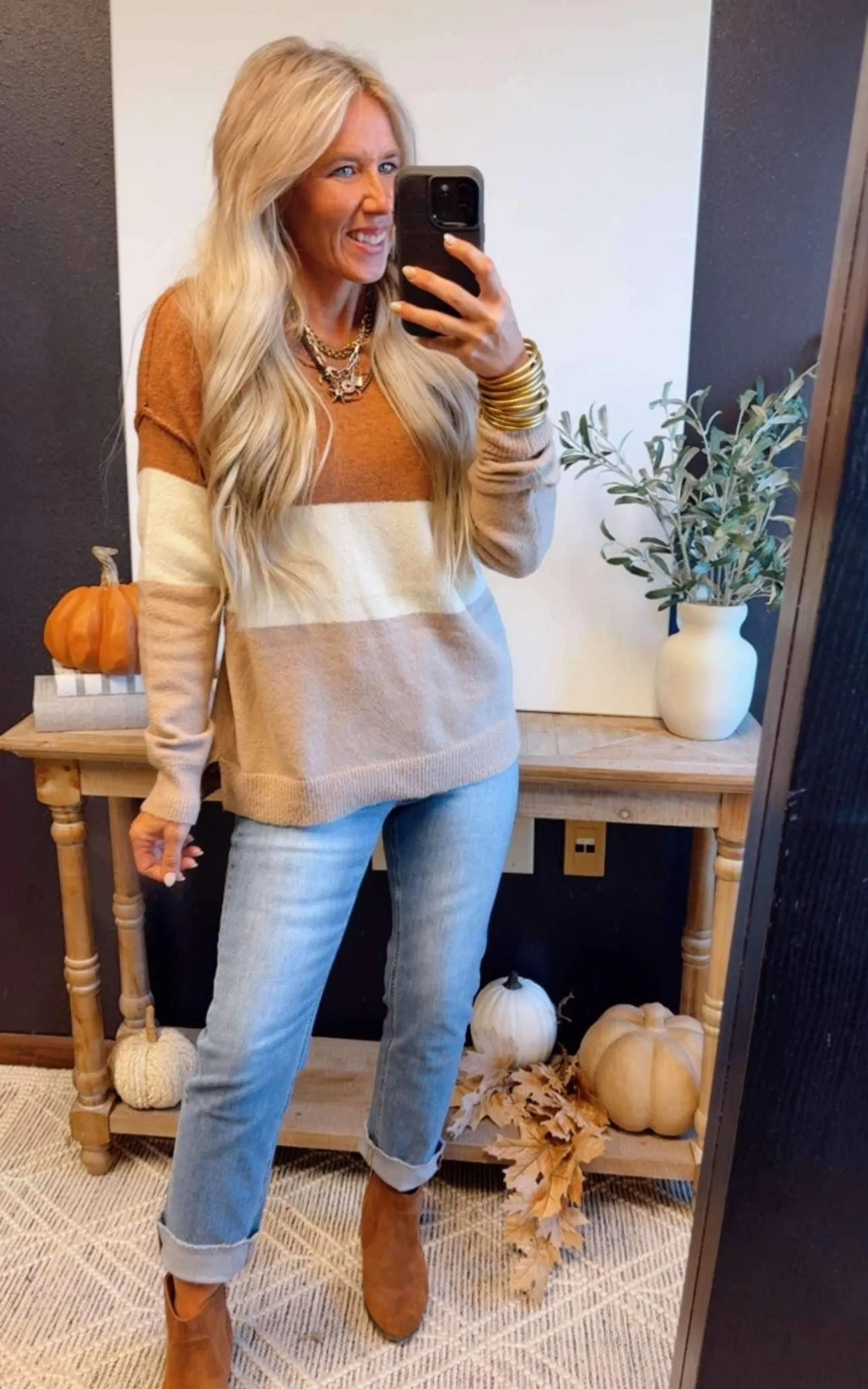 Taupe Colorblock Oversized Sweater