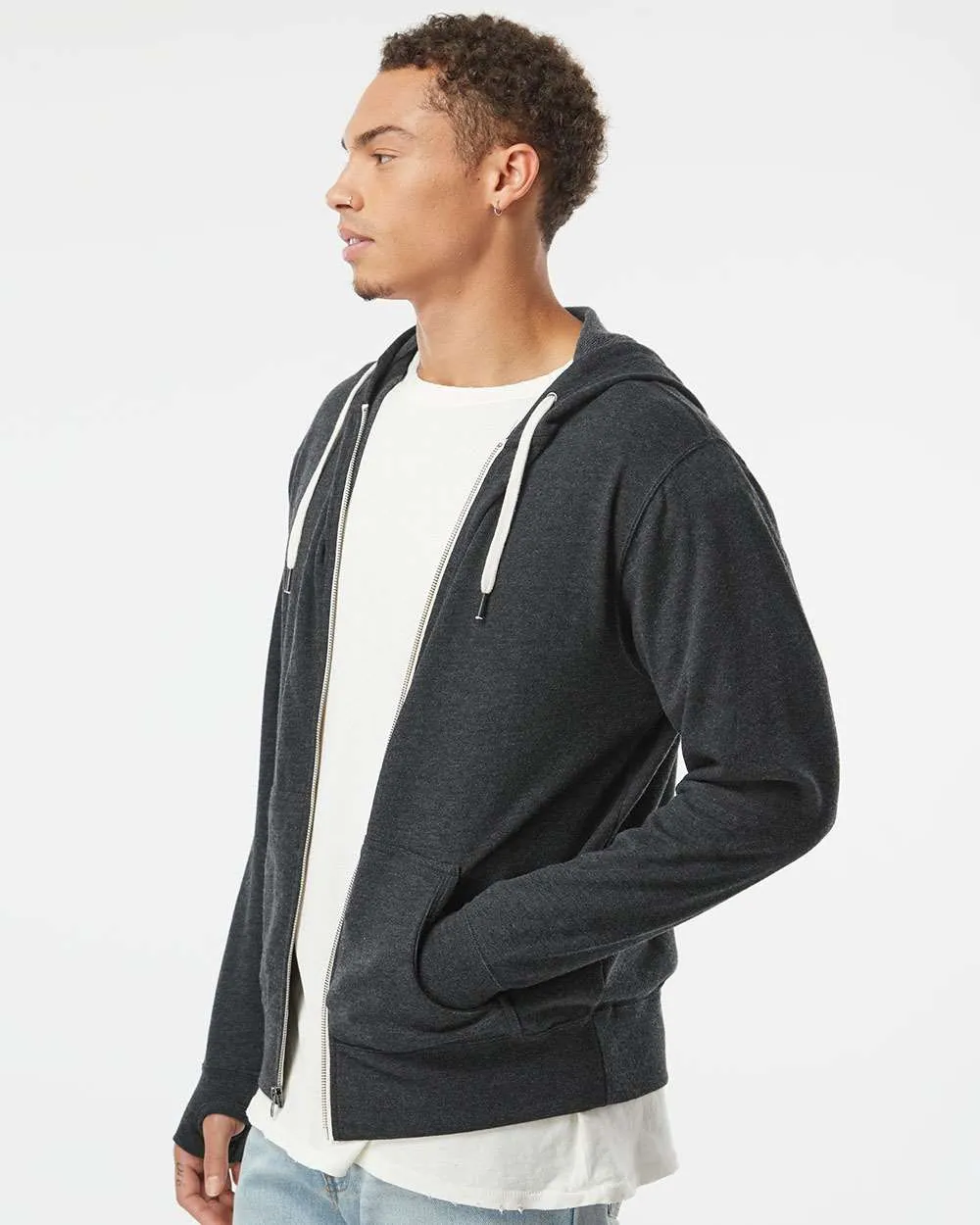 Unisex Heathered French Terry Full-Zip Hooded Sweatshirt