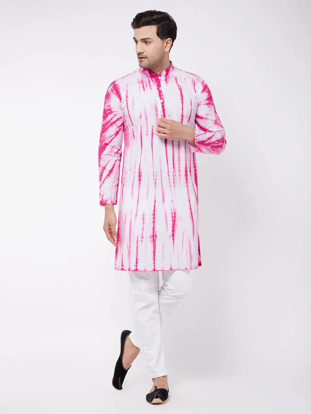 VASTRAMAY Men's Pink Cotton Kurta Pyjama