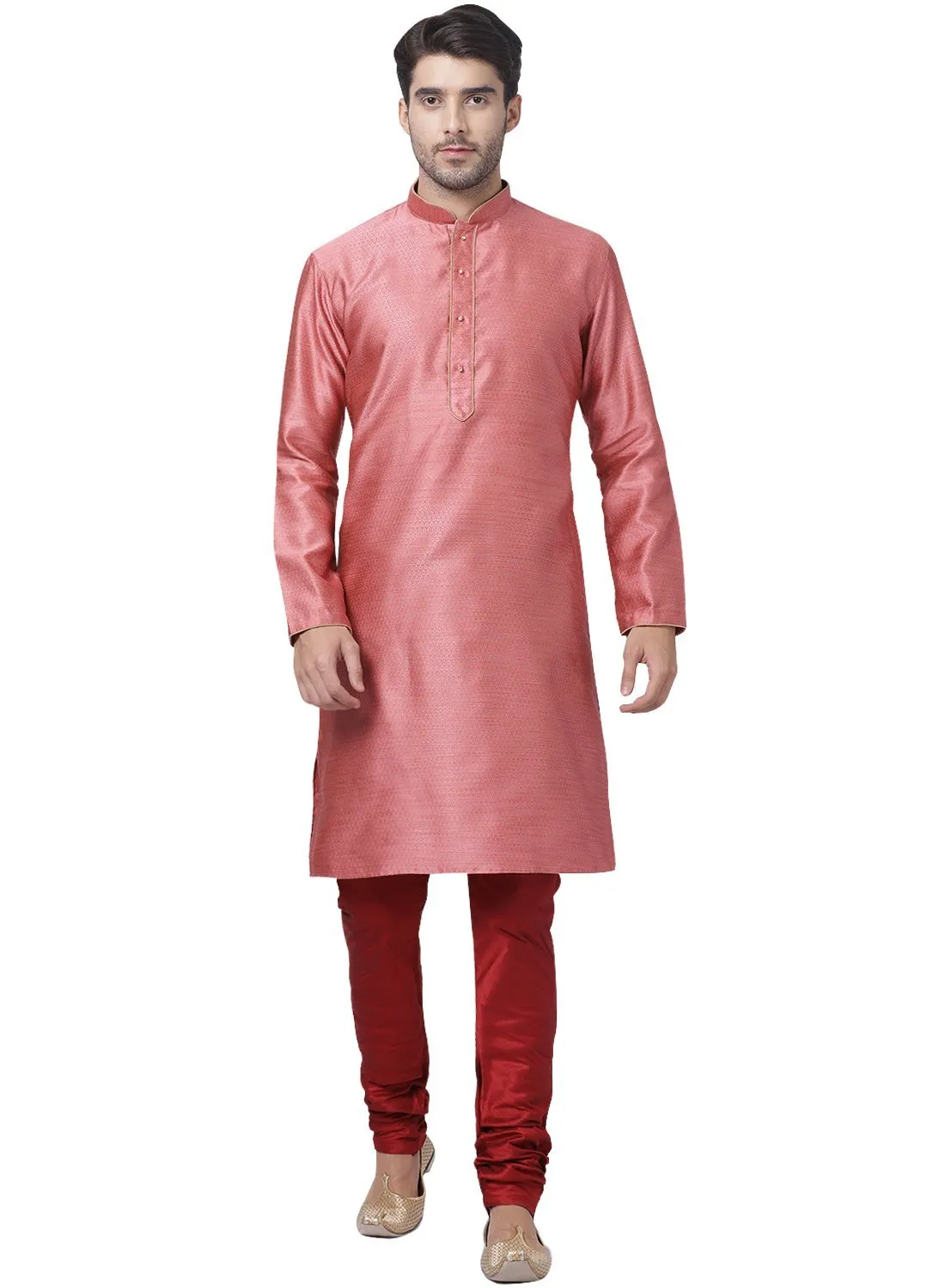 VASTRAMAY Pink Cotton Silk Kurta Pyjama Set